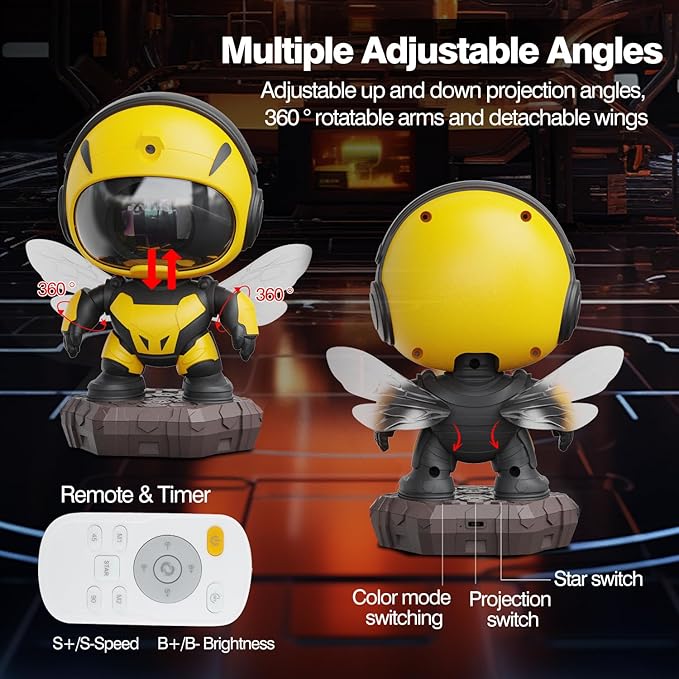 Bee Astronaut Galaxy Projector,Star Projector Galaxy Night Light,Starry Nebula Ceiling LED Lamp with Timer and Remote,Kids Room Decor Aesthetic,for Christmas
