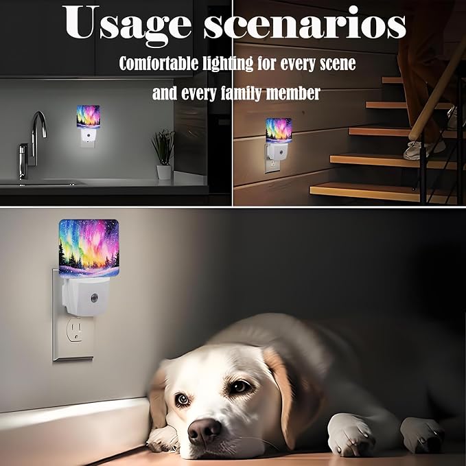 Northern Lights and Forest Night Light,Plug-in Nightlights Auto Sensor Night Lamp Dusk-to-Dawn Lamp Home Decor for Nursery Children Girls Boys