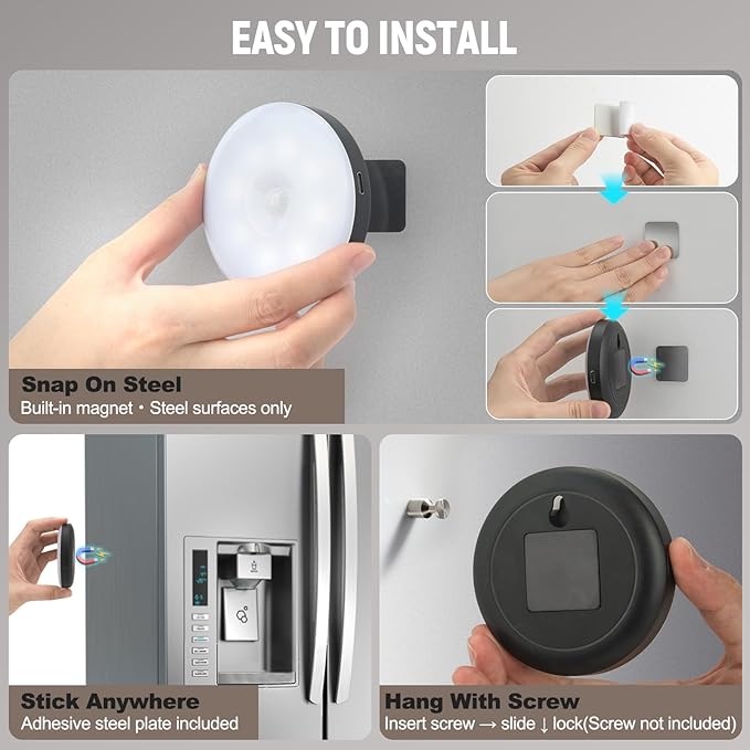 DWEPTU Motion Sensor Night Light 2 Pack LED Night Lights, Dusk to Dawn Motion Sensor for Bedroom, Bathroom, Toilet, Stairs, Kitchen, Hallway | LED Puck Lights, 3 Modes and Dimmable | Stick-On Lights for Bedroom, Kitchen, Cruise Ship