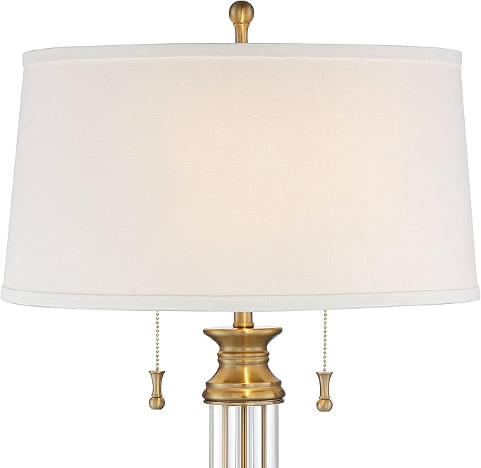 Vienna Full Spectrum Rolland Traditional Table Lamp with USB Dimmer 30" Tall Antique Brass Metal 2-Light Tapered Drum Shade for Living Room Bedroom House Bedside Nightstand Home Office
