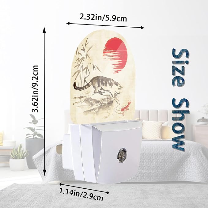 Japanese Funny Cat Night Lights Plug into Wall for Girls Boys Room,Night Light LED Lamp Dusk to Dawn Sensor Round Lamp for Bedroom Bathroom Hallway Home Wall Decor