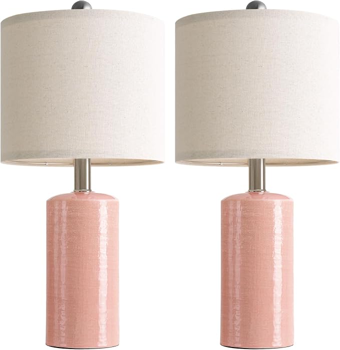 G-SAFAVA 20.5" Small Table Lamps for Living Room Lamp Set of 2 Ceramic Lamps for Bedroom Bedside Lamps Modern Boho Lamps for Night Stands Farmhouse Nightstand Lamp Side End Table Lamp, Pink