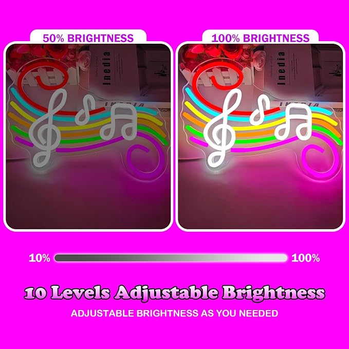 Music Neon Sign Musical Staff Note Led Wall Decor Dimmable Music Studio Decor neon light sign for Classroom Bedroom Gifts for Teacher Students Kids