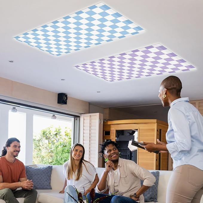 6 Pcs 4 x 2 Feet Fluorescent Light Covers Pastel Checkers Magnetic Light Cover for Ceiling Lights with 60 Magnets Decorative Magnetic Filters for Home Classroom Office Kitchen Decoration