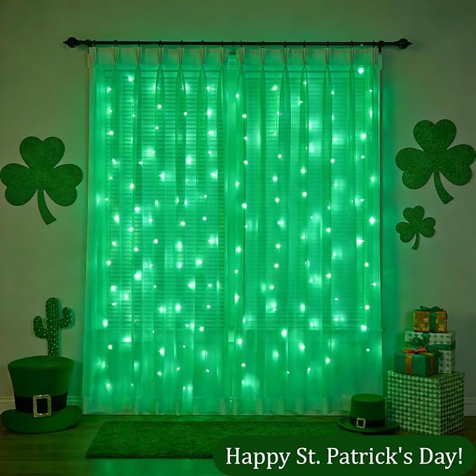 300 LED Fairy Curtain Lights, 9.8 x 9.8FT Green USB Plug in 8 Modes Hanging Lights with Remote for Christmas, Bedroom, Indoor, Outdoor, Weddings, Party (Green)