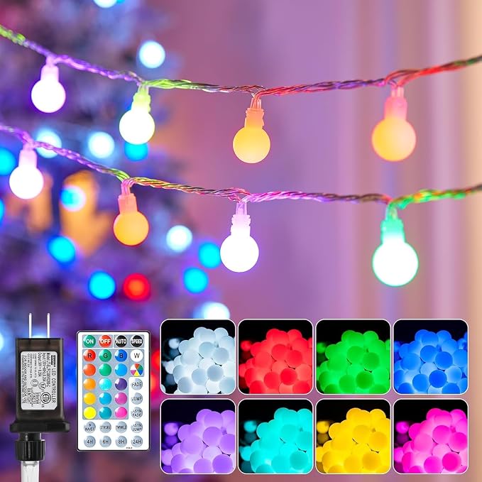 Minetom Color Changing Globe String Lights, 33 Feet 100 Led Fairy Lights Plug in with Timer Remote, Christmas Lights for Camping Dorm Party Wedding Indoor Outdoor Decoration (16Color + Multicolor)