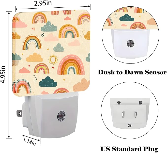 Cartoon Rainbow Night Light,Plug-in Night Lights with Dusk-to-Dawn Sensor for Stairway,Hallway,Bedroom Sleep Friendly Ideal for Women/Girls/Boys Gift,0.5w