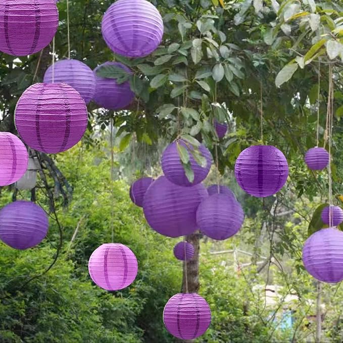 Purple Paper Lanterns 12Pcs Hanging Round Paper Lanterns Decorative for Graduation Baby Shower Wedding Birthday Family Parties ﻿