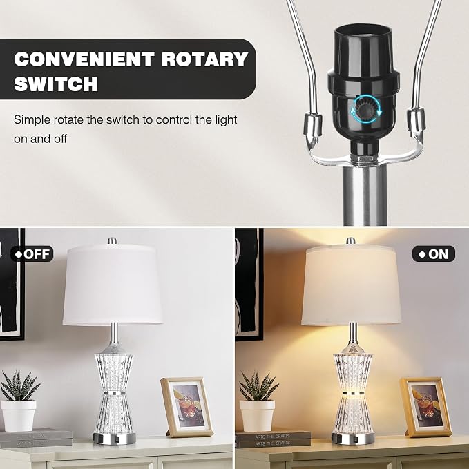 26" Modern Table Lamps, Set of 2 Table Lamp Night Light with 2 USB Charging Ports & AC Outlet, Bedside Nightstand Lamp White Shade for Living Room Bedroom Home Decor Silver(LED Bulbs Included)