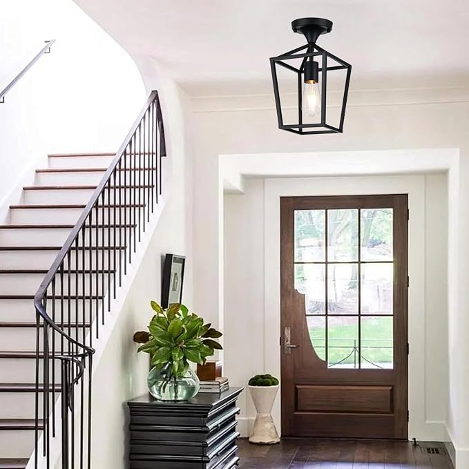 Flush Mount Ceiling Light Fixture, Matte Black Industrial Ceiling Light Fixture,Matte Black Hallway Light Fixtures Ceiling,Light Fixtures Ceiling Mount for Kitchen,Farmhouse,Hall,Bedroom,Bathroom