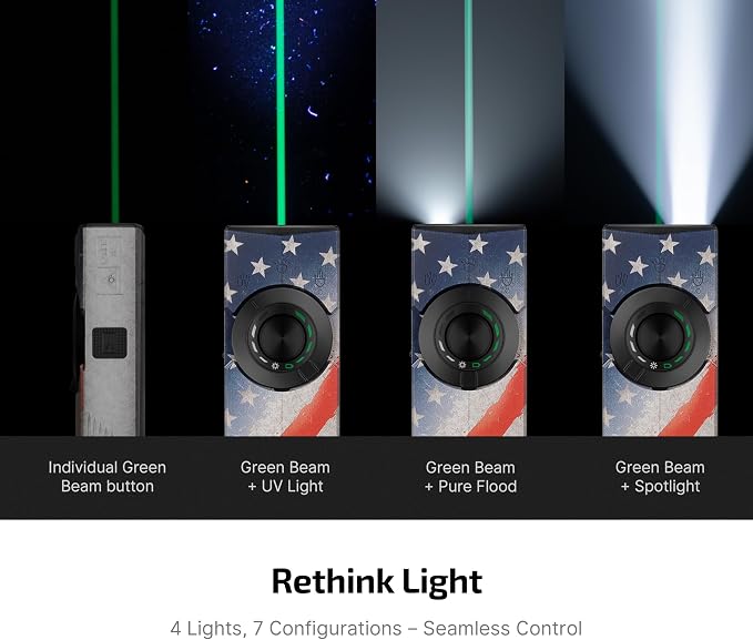 OLIGHT ArkPro EDC Flat Flashlight Rechargeable, Pocket Light, Stars&Stripes | Green Beam, White LED, UV Flashlight, 1500 Lumens Flash Light, USB-C Magnetic, Camping Lights for Emergency Work Outdoor Home