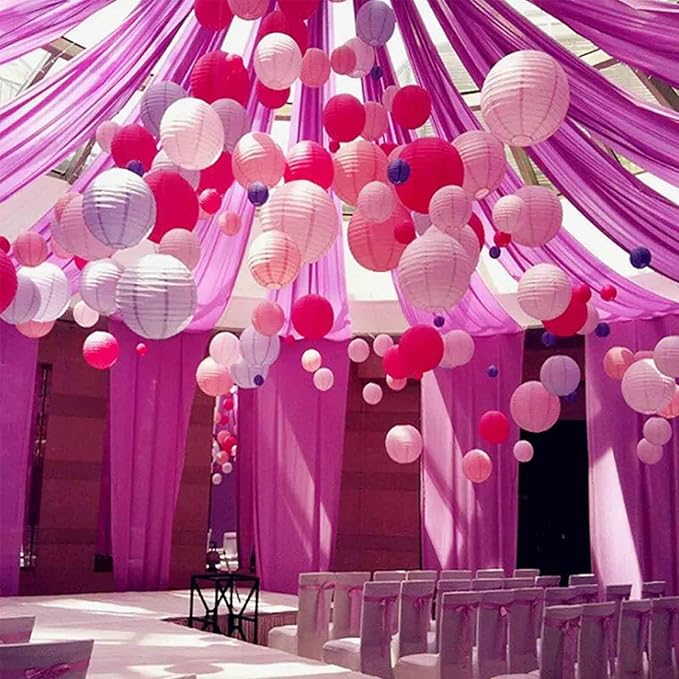 GAKA Pink Paper Lanterns Decorative,12pcs,4 inch 6 inch 8 inch 10 inch Round Paper Hanging Decorations,Chinese Lanterns Lamps for Wedding Birthday Home Classroom Party Decoration