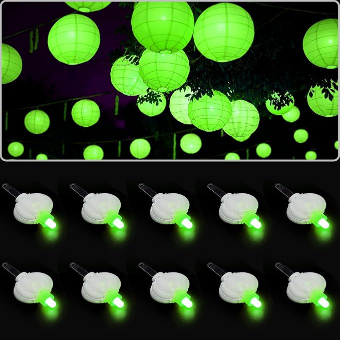 ZGWJ 10pcs Paper Lantern Lights Battery Operated, Hanging Lights for Lantern, Balloon,Wedding,Party, Decorative Lighting for Outdoor Indoor Halloween Christmas Decorations Green