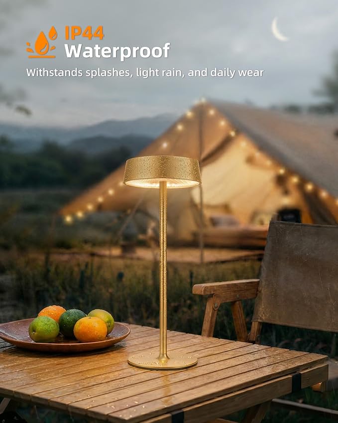 EZVALO Cordless Lamp, Rechargeable Table Lamp, Battery Operated | Portable Outdoor Waterproof, 3 Color Temps RGB, Dimmable Touch Control, LED Memory Function, Restaurant Dining Patio Gold 1Pc