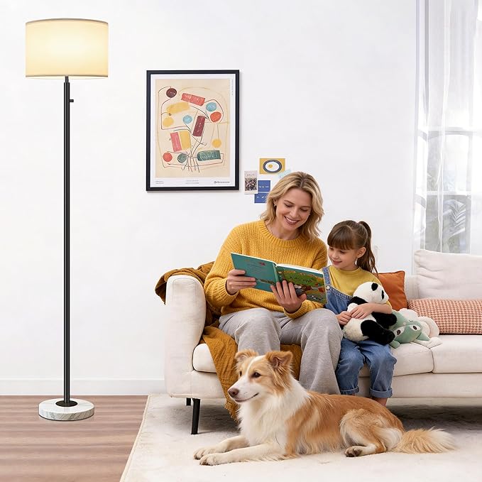Floor Lamp,Modern Floor Lamps for Living Room,Standing Lamp with Marble Base,LED Bulb Included,Tall Dimmable Floor Lamp for Bedroom,Living Room,Office,Reading and Nursery