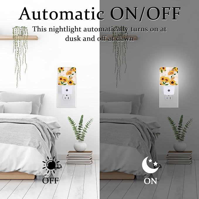 Watercolor Sunflower Night Light, Plug-into Wall Floral Nightlight Lamp with Dusk to Dawn Sensor, Led Lamp 0.5W Energy Efficient for Boys Girls Adults Home Decor