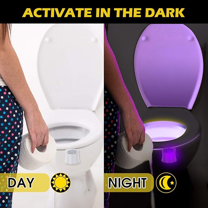 Honoson 6 Pieces Toilet Night Light Motion Activated Sensor Lamp 16 Colors Changing LED Inside Toilet Bowl, LED Light for Washroom Bathroom, Battery Not Included