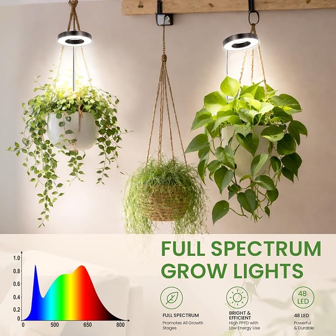 LBW Grow Lights for Indoor Plants, Full Spectrum Halo Grow Light with Base | 48 LEDs Plant Lamp for Small Plant, Base/Soil Stake, 7.8-26" Adjustable, 6/8/12/16H Timer, 3 Color Mode, 5 Brightness, 5 pack
