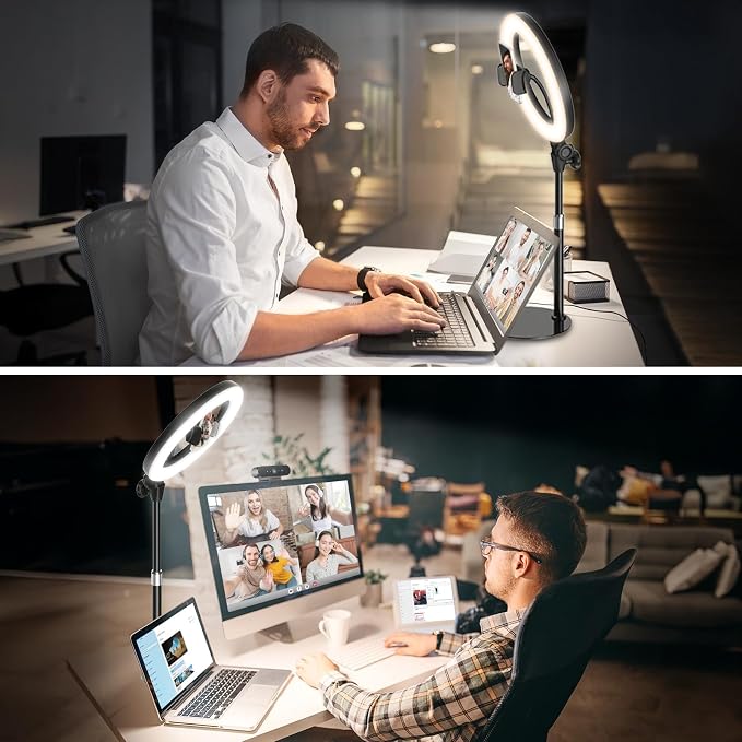 10'' Desk Ring Light with Stand – Zoom Lighting with Phone Holder for Computer・Video Calls・Conference – CRI95 LED Adjustable Circle Light, 10'' Large Lamp Head, Content Creator Friendly