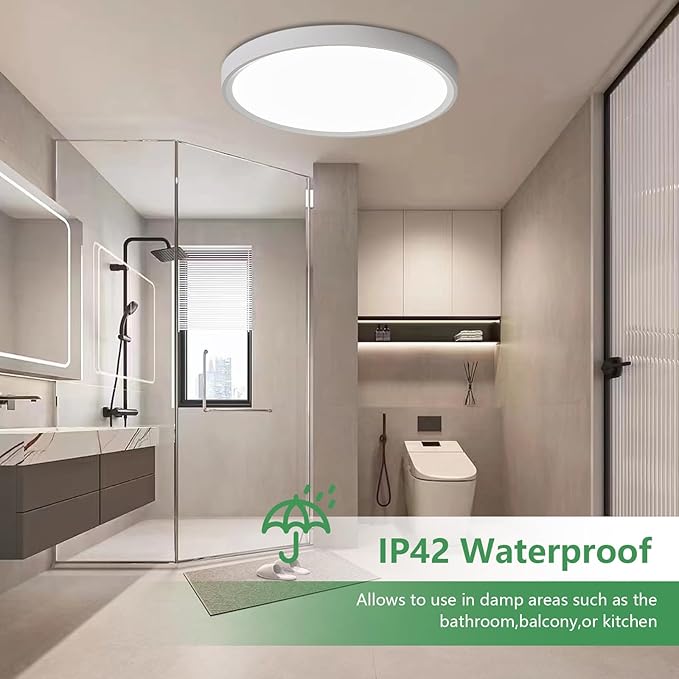 20 Inch LED Flush Mount Ceiling Light, 40W, 4350LM, Selectable 3000K/4000K/6000K CCT, White Round Flat Panel Light Fits Hallway, Kitchen, Bedroom, Laundry Room