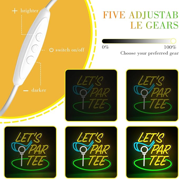 Golf Neon Sign for Wall Decor LED Golf Neon Light Wall Art Dimmable Let's Par Tee Lights Up Sign for Golf Course Gym Club Man Cave Bedroom Office Birthday Party Decorations