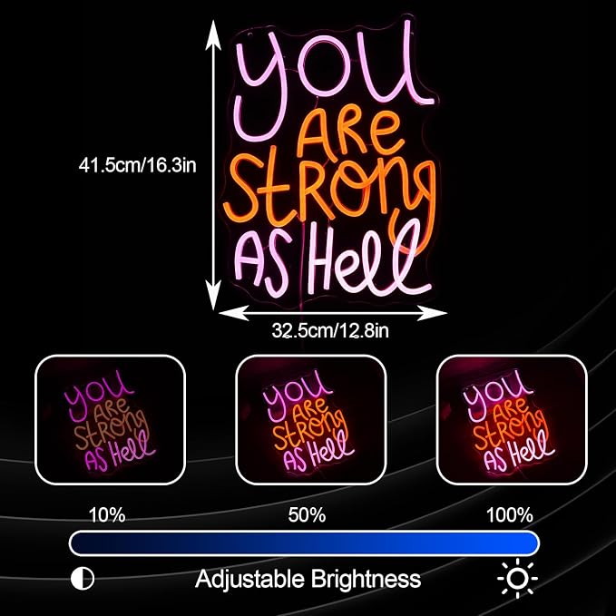 You Are Strong As Hell Neon Sign Dimmable Led Brave Sign Neon Light for Wall Decor USB Power Funny Letters Light Up Sign for Bedroom Kids Room Gymnasium Man Cave Shop Bar