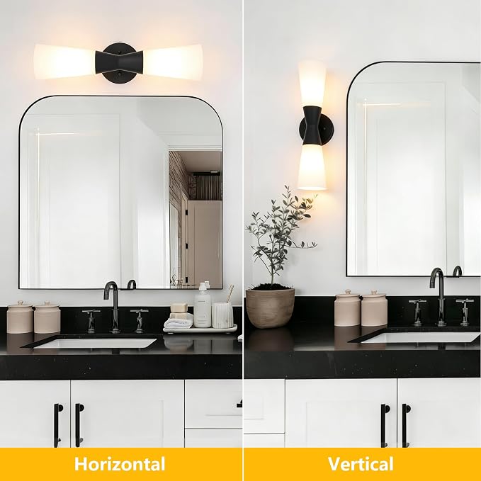 Wall Sconces Set of 2 for Bathroom, Modern Indoor Vanity Light Fixtures 17", Up Down Lighting, Wall Mount Lamp for Living Room Bedroom Hallway Stairway Fireplace Mirror E26 Base 2PC White&Black