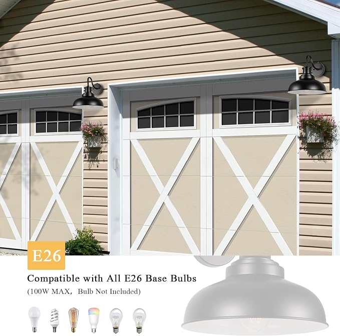 Dusk to Dawn Outdoor Barn Light Outdoor Wall Sconce Farmhouse Exterior Wall Mount Light Vintage Outside Wall Lighting Fixture Industrial Black White Lantern for Porch Garage Patio,1 Pack