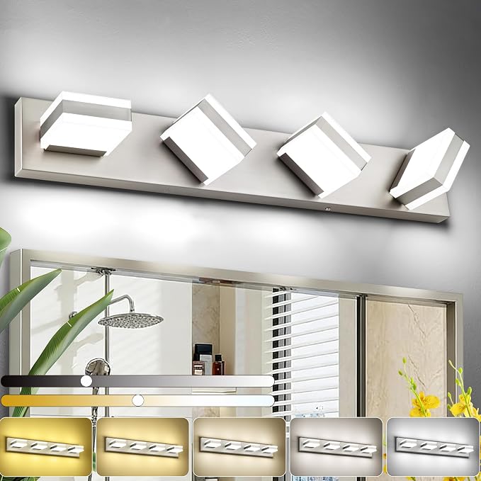SOLFART Bathroom Vanity Lights, Adjustable Brushed Nickel Vanity Light for Bathroom,LED Light Fixtures Over Mirror,5 Color Temperature 4 Lights 5CCT