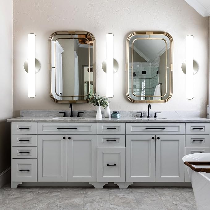 OOWOLF 4 Pack LED Vanity Light Bar for Bathroom, Dimmable Bathroom Light Fixtures 17.3inch 12W 1200LM Over Mirror Lighting Fixture Wall Sconce Modern Vanity Lighting 4000K Brushed Nickel