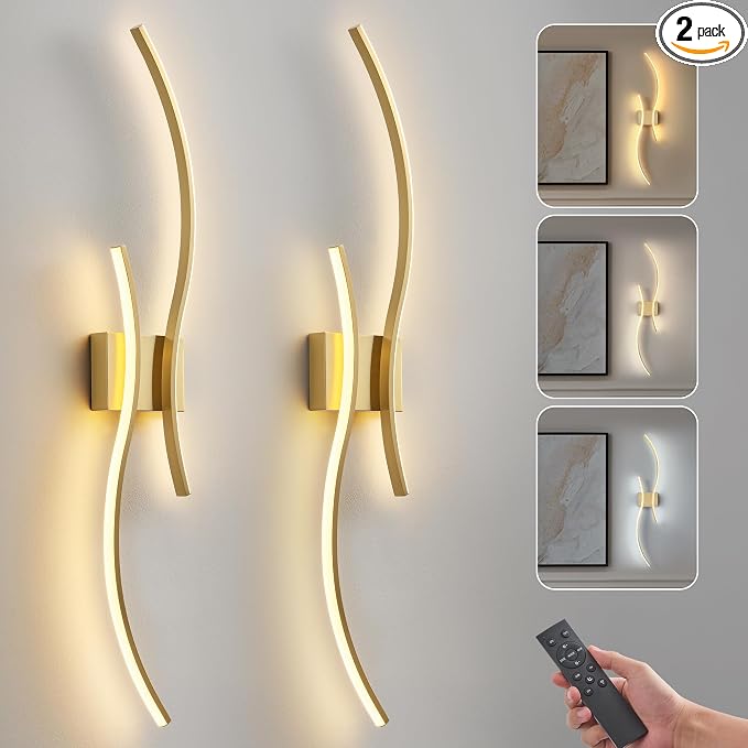 Battery Operated Wall Sconce Set of Two, Dimmable Modern LED Rechargeable Wall Light with Remote Control, Wall Decor for Living Room
