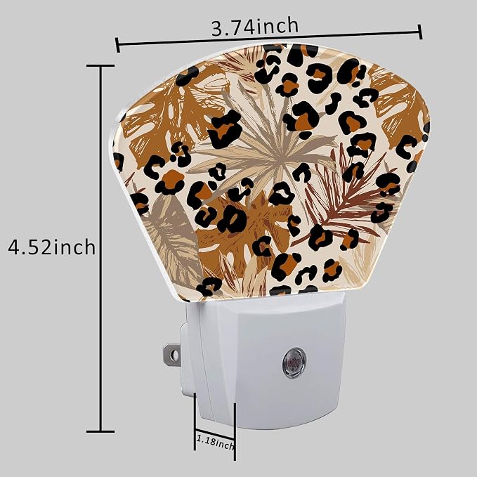 Abstract Leopard Tropical Leaves Night Light Plug into Wall, Camouflage Spots Leaves Night Light with Dusk to Dawn Sensor for Kid Girls Boys Women Men Room, Hallway, Kitchen, Bathroom, Stairs Decor