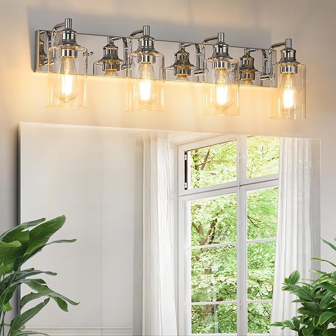 4-Light Bathroom Light Fixtures Modern Chrome Vanity Lights for Bathroom Lighting Fixtures Over Mirror for Cabinet Mirror Bedroom Hallway