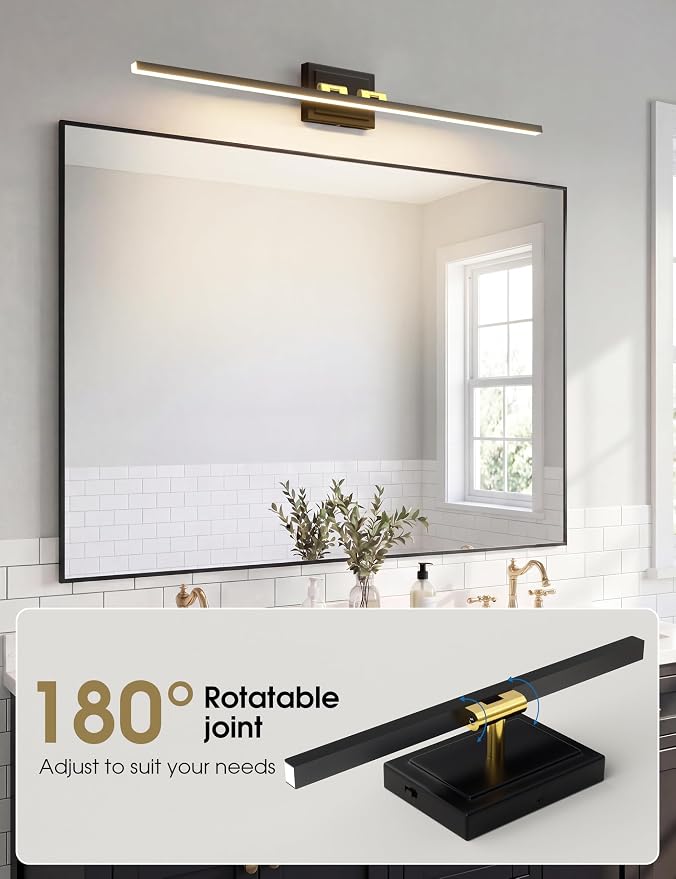 VOLISUN Modern Bathroom Vanity Light 39.4 inch, Rotatable, 24W Dimmable 5CCT Led Bathroom Light Fixture Over Mirror, Black Gold Bar Vanity Light for Bathroom Mirror Cabinets-ETL Certificated