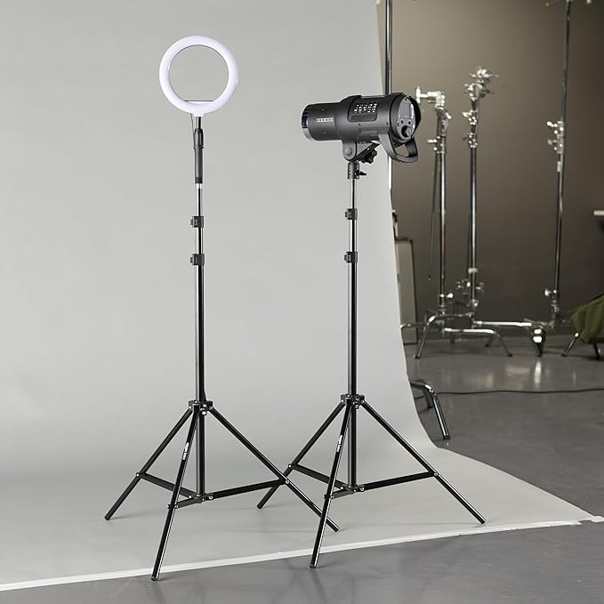 Amazon Basics Portable Aluminum Photography Light Stand Tripod with Case, Adjustable 2.8-6.7 Feet, Pack of 2, Black