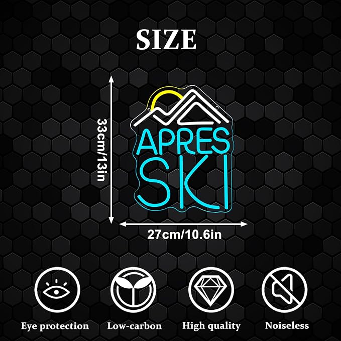 Apres Ski Neon Sign, Dimmable LED Neon Light, USB Powered Wall Art, Goggles Winter Sports Decor for Bedroom, Man Cave, Home, Birthday Gifts for Skier(10.6 * 13in)