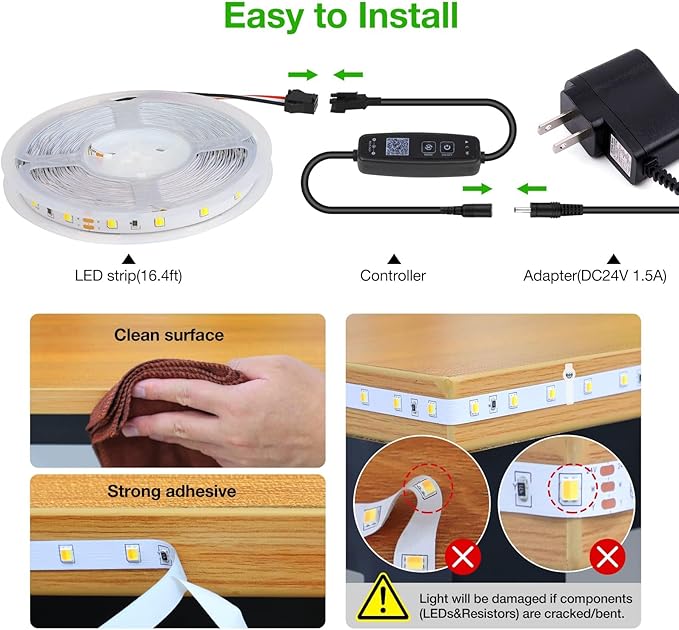 CT CAPETRONIX Tunable White LED Strip Light, 3000K-6500K LED Strip Light, High Brightness LED Tape Light with Adapter Strong Adhesive for Bedroom,Living Room,Closet (32.8Feet Dimmable)