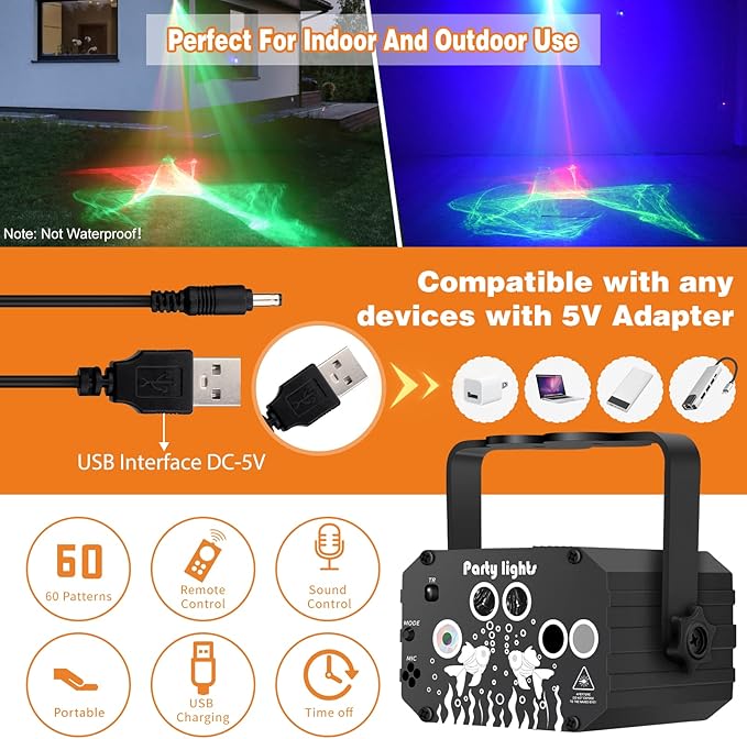 DJ Disco Stage Party Lights - Northern Laser Light Effect RGB Led Sound Activated Strobe Lighting with Remote Control for Indoor Birthday Karaoke Club KTV, Black