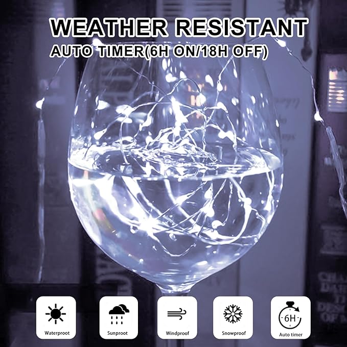 White Fairy Lights Battery Operated (Included), 8 Modes & Auto Timer, 4 Packs 5m 50Led Mini Twinkle Silver Wire Firefly Starry Lights, Waterproof Battery Operated Lights for Tree Bottle Party