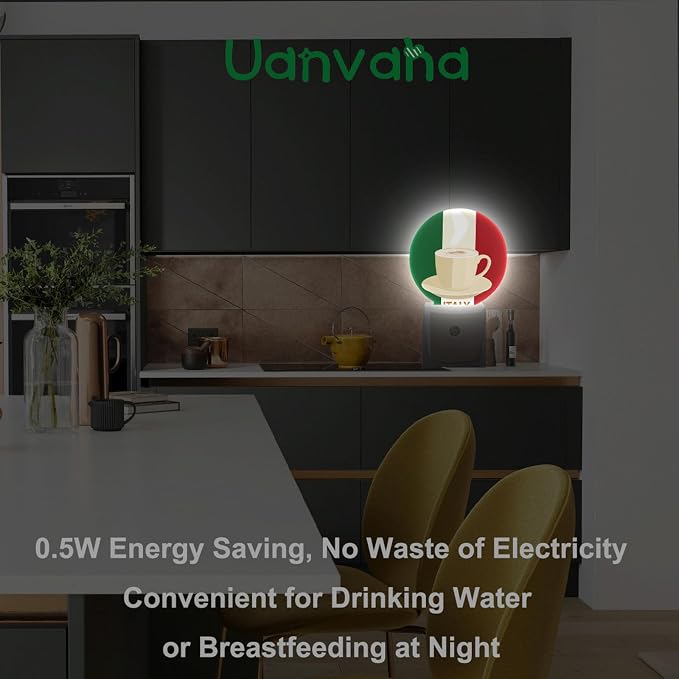 Italy Coffee Night Light Espresso with Italian Flag with Italian Flag Night Lights Plug into Wall Auto on/Off for Hallway Stairway Kitchen Home Decor, Green Red Beige