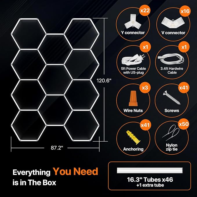 Hexagon Garage Lights: 322W 11 Grids Hexagon Led Lights 35420LM | 6500K Ultra Bright Hex Light, DIY Honeycomb Light for Garage, Shop, Basement, Barber, Homegym, Car Detailing, Studio