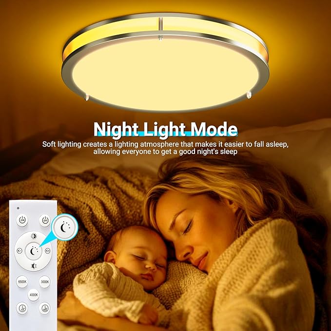 libtit 2Pack 13 Inch Flush Mount Ceiling Lights with Remote, 24W Dimmable LED Ceiling Light with Nightlight and Timer, 3000K-6500K Adjustable Light Fixture for Bedroom Kitchen Hallway