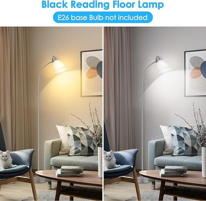 Floor Lamp for Living Room, Adjustable Standing Room Lamp with White Plastic Shade, Grey Reading Floor Lamps for Dorm, Bulb not Included