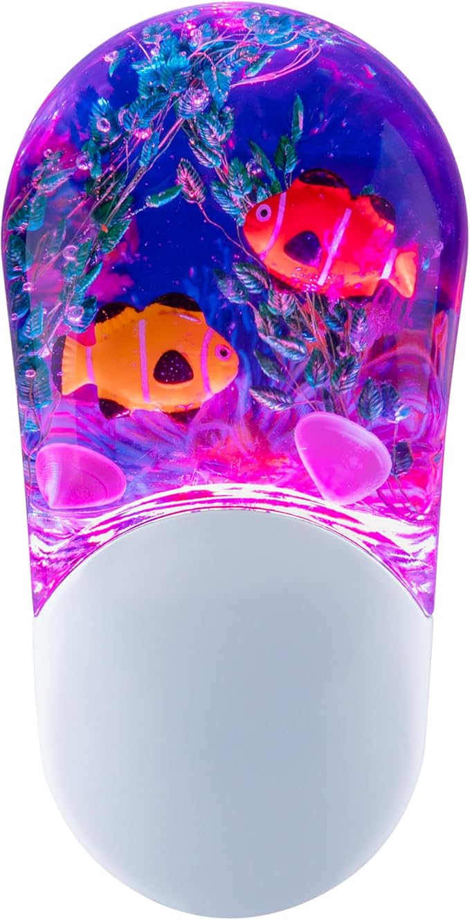 Lights By Night Tropical Aqualites LED Night, Plug-in, Color Changing, Light Sensing, Auto On/Off, for Kids, Under the sea, Fish, Bedroom, Bathroom, Playroom, 10908