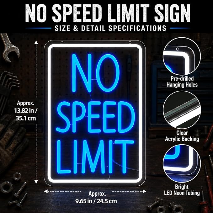 No Speed Limit Neon Sign Dimmable Blue LED Racing Garage Light Car Decor