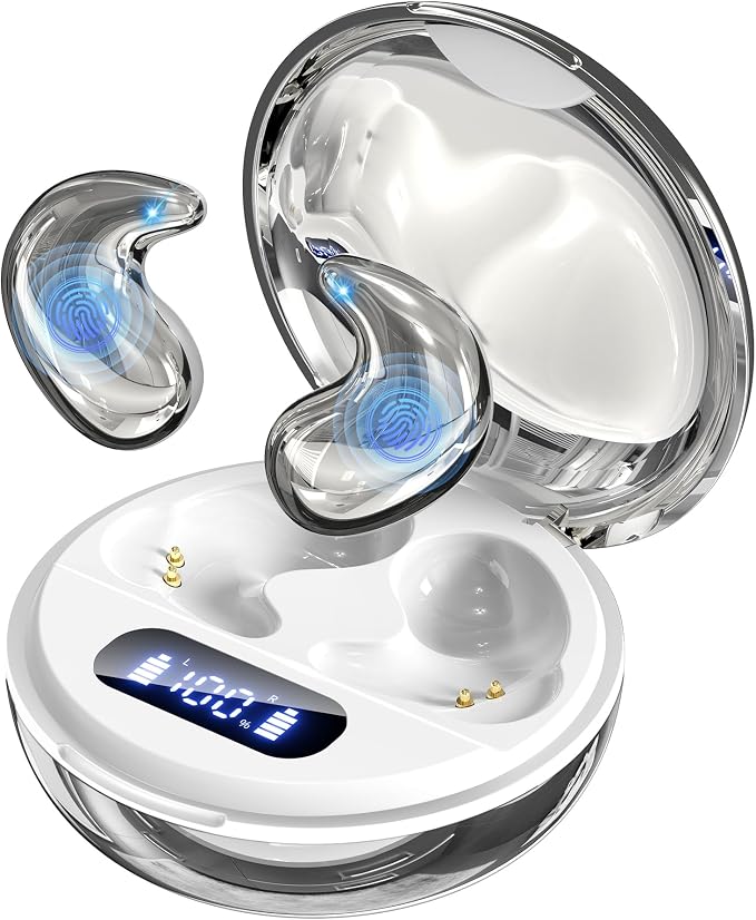 Invisible Sleep Earbuds for Side Sleepers, 3g Zero Pressure Flat Bluetooth Sleeping Headphones, Tiny Hidden Earphones, No Indicator Lights, White Noise Earbuds for All Night Sleep