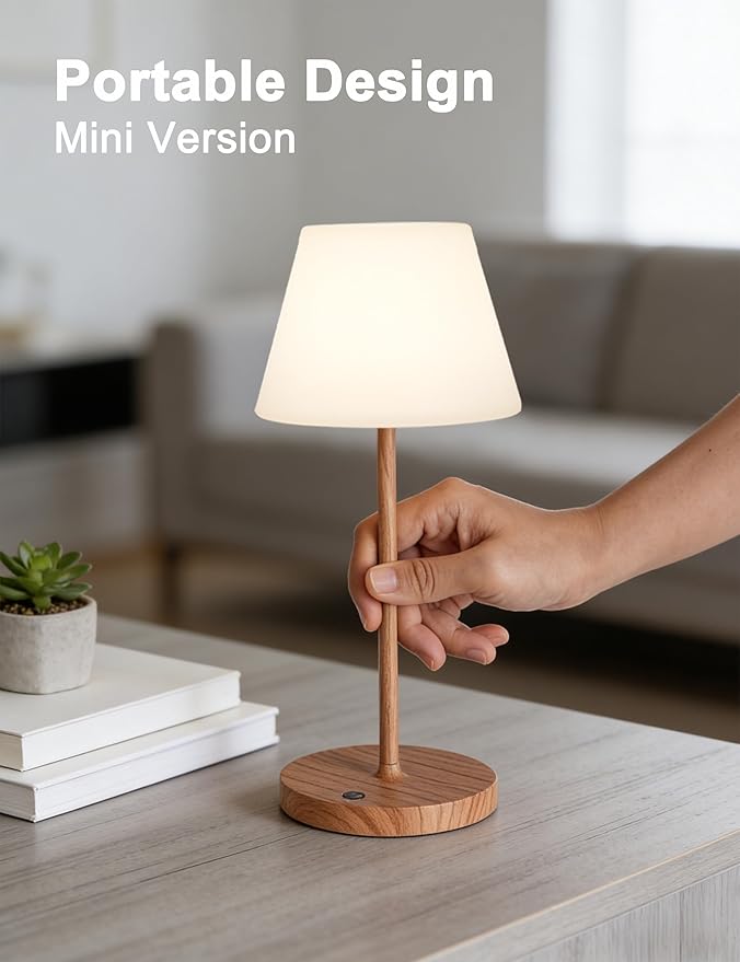 Mini LED Cordless Table Lamp Rechargeable, 3000mAh Battery Operated Shower Lamp Waterproof, Touch Dimmable 2700K Night Light for Patio Camping Dining Outdoor (Mini Gold)