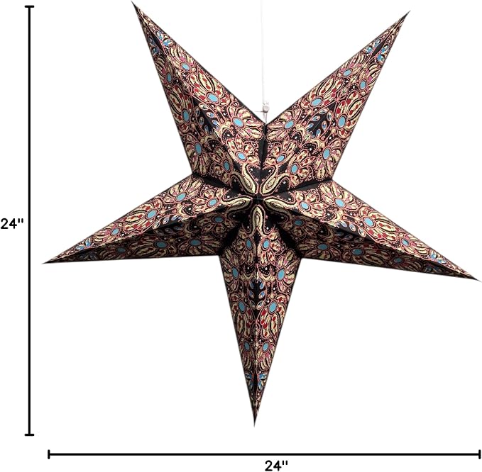 Lantern Lampshade Paper Star Light Shades Large 60cm Hanging Decorations for Christmas Wedding Home Decoration Birthday Party Foldable 5 Pointed Star (Black, Rust, Blue)