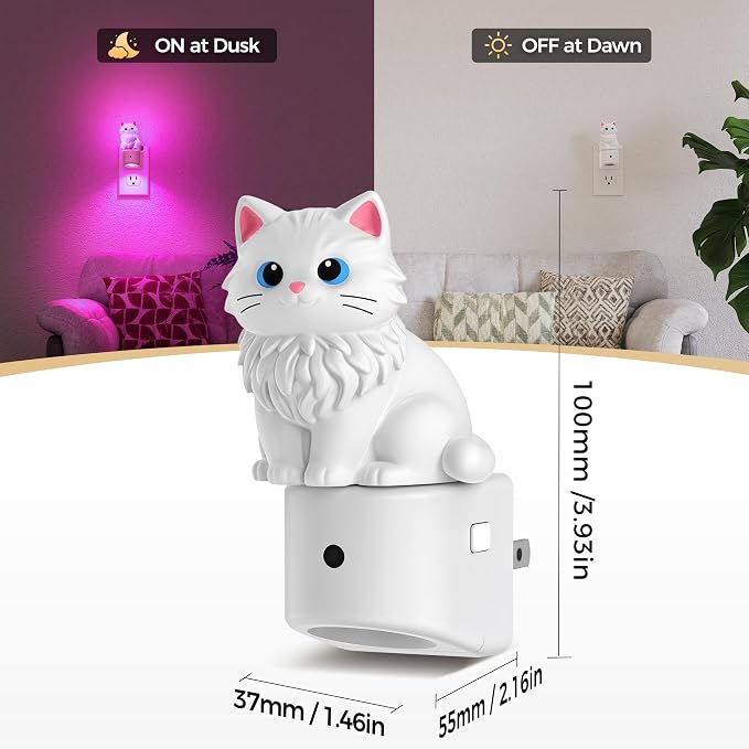 Night Light for Kids,Ragdoll Cat Kids Night Light,Kids Room Decor | 8 Colors+ Soft White 3000K Nightlight,Dusk to Dawn Sensor,Nightlights for Kids Room Bedroom,Kids Birthday Gift