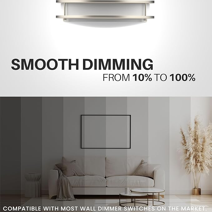 DYMOND LED Ceiling Light Fixture Flush Mount 4000K Natural Daylight Dimmable Surface Mount Brushed Nickel Ceiling Lamp for Kitchen, Hallway, Bathroom, Bedroom, Closet (12 Inch)